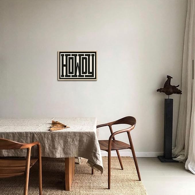 KISSFOX Western Howdy OAK Wood Framed Wall Art Farmhouse Geometric Typography Canvas Art Prints Rustic Country Pictures Wall Decor Vintage Modern Southwestern Artwork For Bedroom Kitchen Living Room