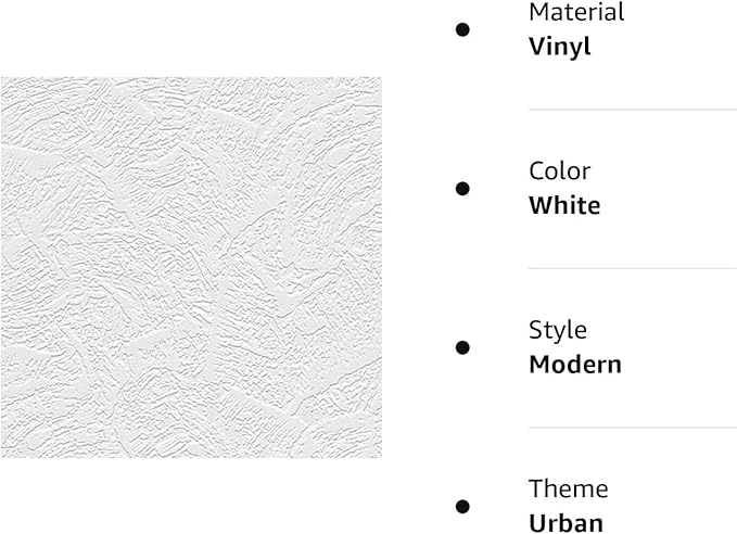 Manhattan Comfort Oliver Series Vinyl Textured and Paintable Design Large Wallpaper Roll, 21" W x 33' L, White