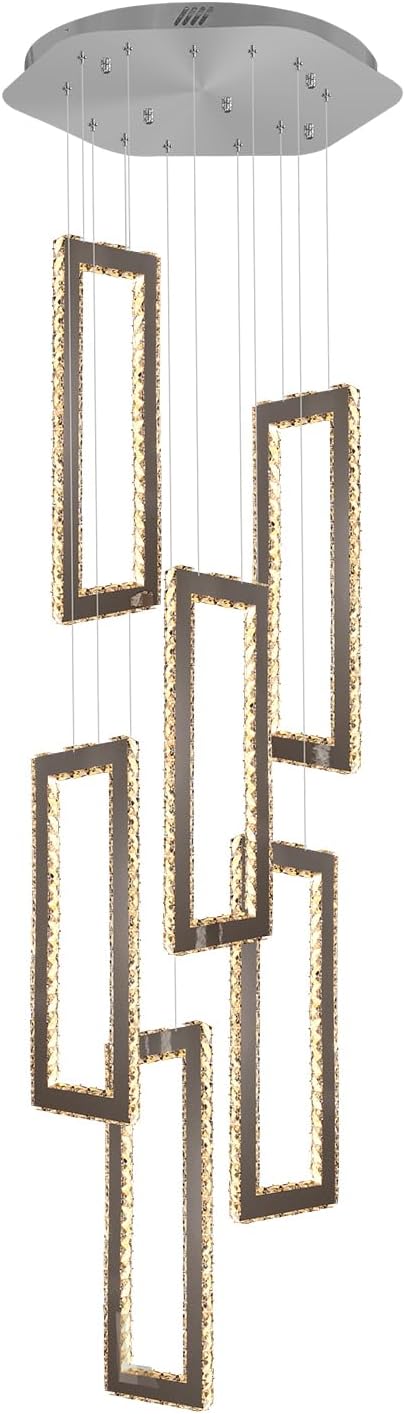Modern Chandelier 6 Rings Silver Chandelier Lighting Fixture High Ceiling Chandelier Suitable for Living Room Staircase Villa