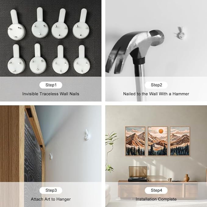 KAIRNE Mountain Framed Wall Art Set of 3, Wooden Mountain Forest Wall Decor, Boho Pine Tree Landscape Wall Painting, Woodcut Wilderness Scenery Art Prints for Living Room, Bedroom, Office -24"x36"