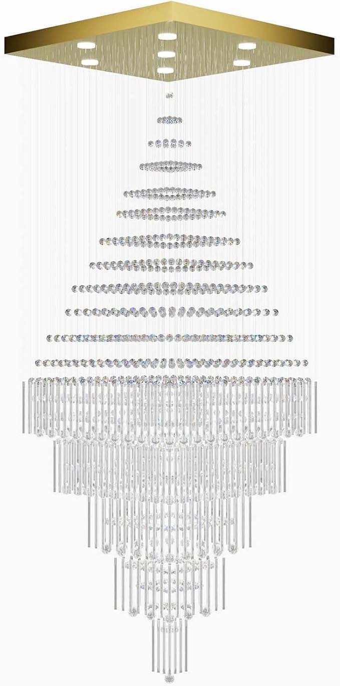 D40''X H120'' Large Chandelier for Staircase, Luxury Foyer Chandelier, Modern Crystal Raindrop Chandeliers Flush Mount Ceiling Light Fixtures for High Ceilings,Entryway LED Dimmable 2700K-6000K