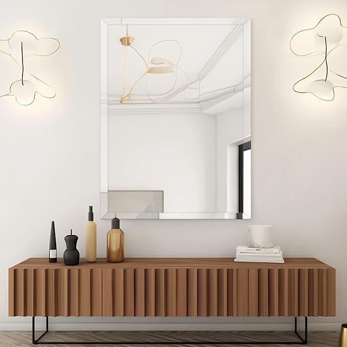 20x30 inch Beveled Bathroom Mirror, Rectangle Frameless Mirror, 1" Polished Beveled Edge Square Mirror for Bathroom, Living Room, Bedroom