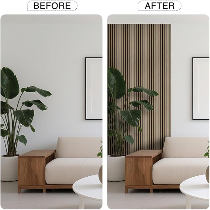 2-Pack Wood Slat Wall Panel 47.2"x23.6" (15.5 sq ft)|Soundproof and Acoustic Wall Panels for Interior Decor & Ceiling|Wood Veneer Fluted Paneling for Office & Home Theater Amercian Oak#5