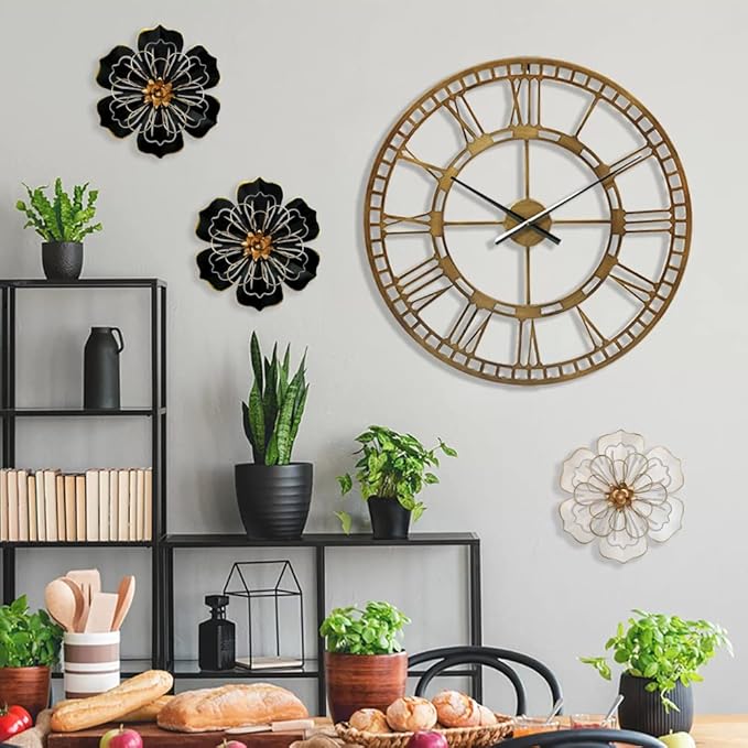 Metal Flower Wall Art Decor, 8.3" Rustic Modern Floral Sculpture, Distressed Iron Wall Hanging Home Decoration Accent Artworks for Indoor Kitchen Bedroom Living Room Office Outdoor Garden Patio - 06