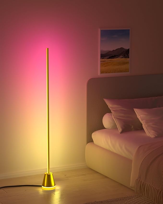 Keepsmile Smart RGB LED Corner Floor Lamp,172 LEDs Bright Standing Lamps for Living Room with APP and Remote,Modern Floor Lamp with Music Sync and 16 Million Colors, Ambient Lighting for Bedroom Gold