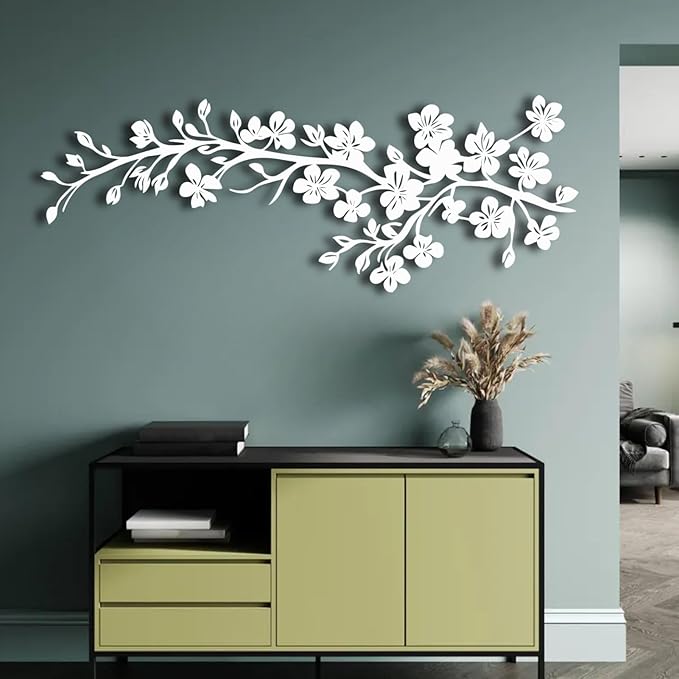 ENJOYOO Metal Branches Wall Decor, Tree Branch Wall Decor, Japanese Wall Art, Branches Metal Wall Art for Living Room, Bedroom, Outdoor (Black, 35×13in/90×33cm, metal wall art)