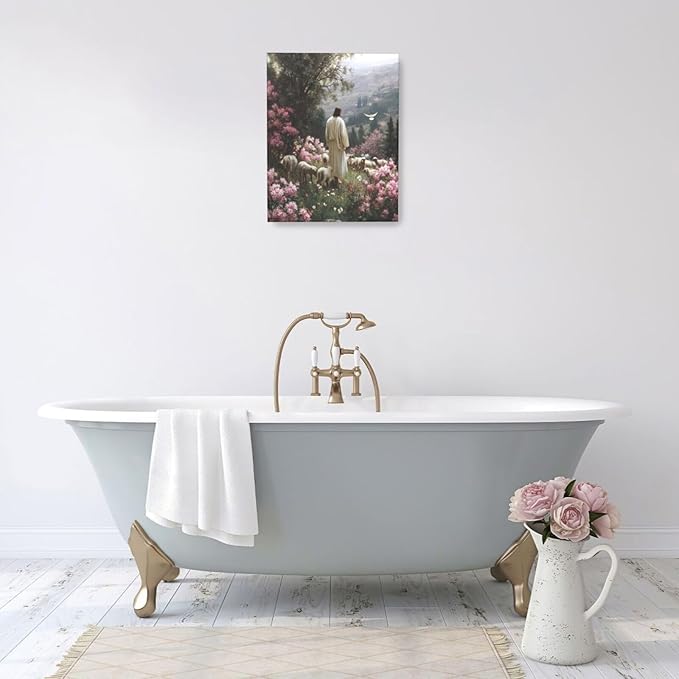 Jesus Wall Art Christian Jesus Lamb Wall Decor Religious God Canvas Painting Pictures Print Christ Decorations for Living Room Bedroom Church Framed Gifts 16”X20”