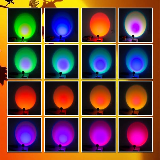 Sunset Lamp, LED Sunset Projection Lamp 16 Color Rainbow Mood Light Romantic Visual Projector with Tripod USB Lights for Living Room Home Decor Christmas Gift