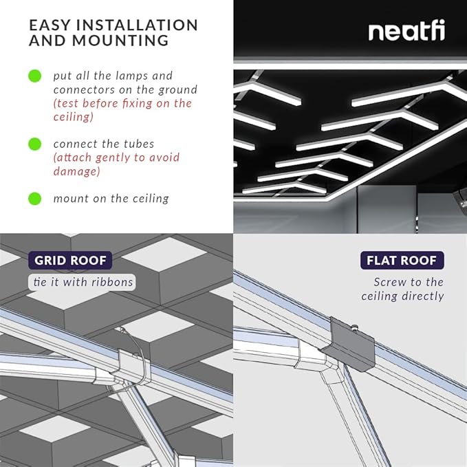 Neatfi LED Ceiling Garage Lights, 42,240 Lumens, 6500K, Ceiling Lights for Garage, Auto Shops, Car Detailing, Workshop, Gym, Basement, Warehouse, Barber Shop & Beauty Salons (12 Arrows, Cool White)