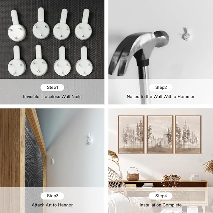 Beige Foggy Pine Tree Framed Canvas Wall Art Set,Modern Misty Forest Wall Decor,Nature Landscape Brown Art Print for Living Room,Bedroom-16 x24 x3