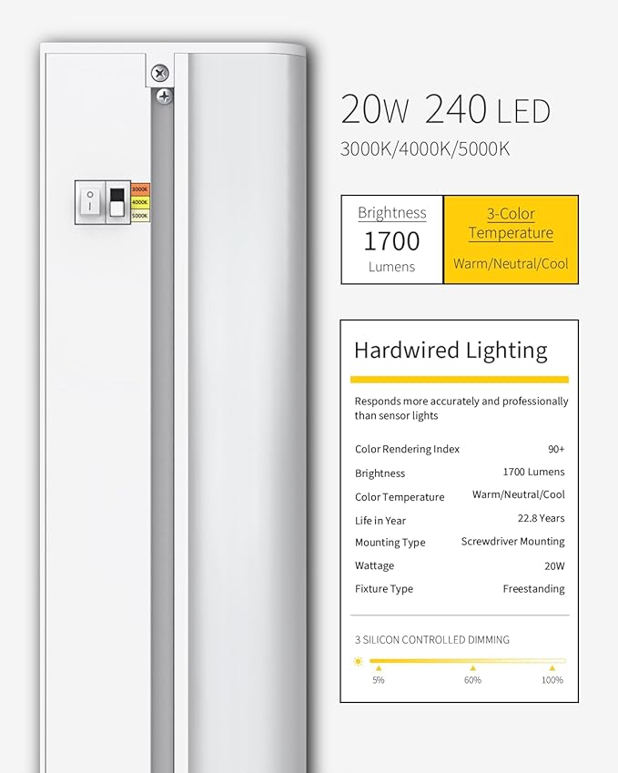 30 Inch LED Under Cabinet Lighting, Hardwired & Plug in, Linkable, Dimmable, 3CCT Selectable Kitchen Cabinet Light, CRI93