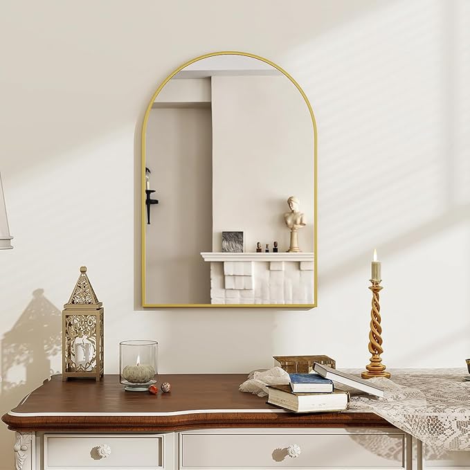 16x24 Arch Wall Mirror, Gold Bathroom Mirrors for Over Sink, Metal Frame Wall Decor for Entryway, Bedroom, Living Room