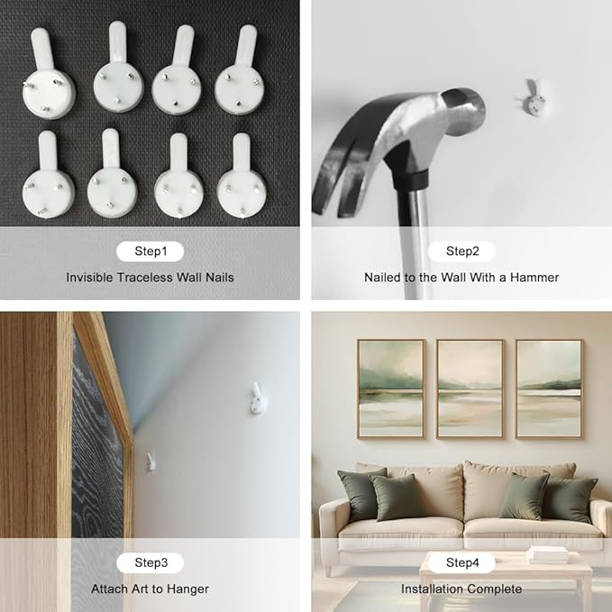 Large Abstract Sage Green Pastel Framed Canvas Wall Art Set,Minimalist Neutral Landscape Wall Decor,Modern Watercolor Mountain Lake Artwork for Living Room,Bedroom-24 x36 x3