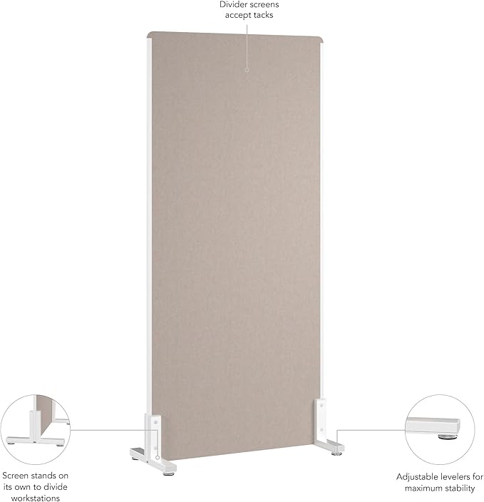 Bush Business Furniture 34W x 72H Freestanding Privacy Screen in Warm Beige, Standing Office Partition with Acoustic Sound Dampening Panel