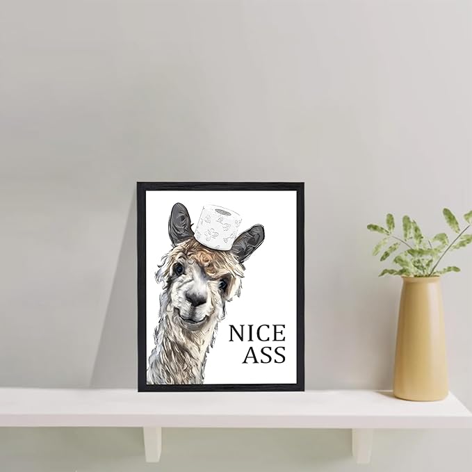 KBKBART Funny Bathroom Frame Wall Art, Cute Sheep Toilet Canvas Print Sign, Farmhouse Vintage Decor, Home Decor Picture, 8x10in Ready To Hang