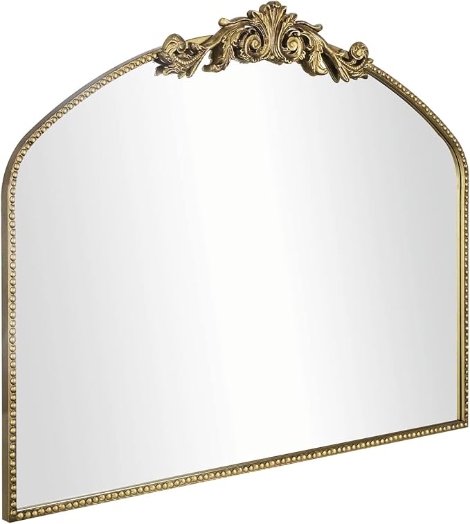 AIXI HOME Vintage Gold Arched Mirror 40"X31", Antique Baroque Mantel Wall Mirror with Ornate Metal Frame for Entryway/Fireplace/Living Room/Hallway/Bathroom/Bedroom