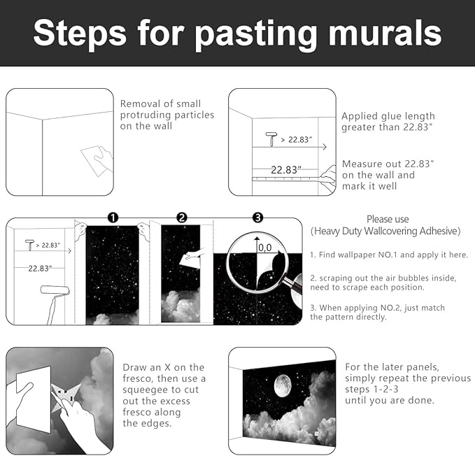 -Gray Galaxy Universe Moon Fabric Wallpaper Ceiling Starry Night White Clouds Living Room Bedroom Bathroom Boys and Girls Children's Room Large Mural- 137"x96"ļ¼ not Peel and Stickļ¼