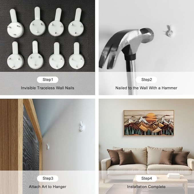 KAIRNE Mountain Framed Canvas Wall Art Set, Mountain Themed Wall Decor, Wooden Pine Tree Scene Wall Painting, Vintage Forest Landscape Art Prints for Living Room, Bedroom, Office 20"x40"