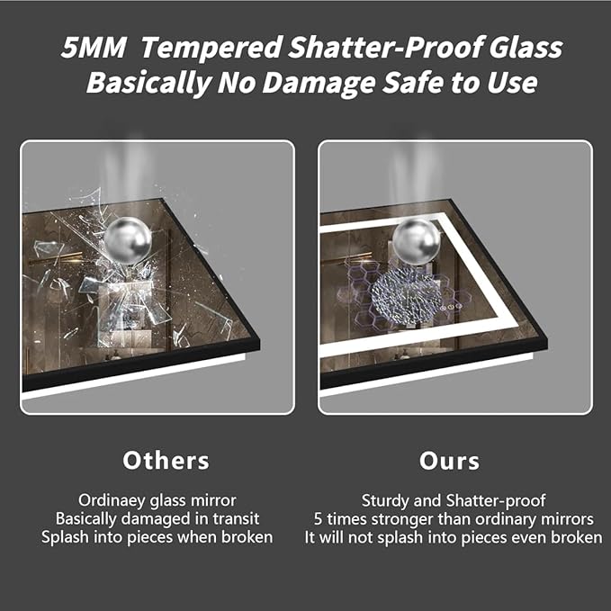 48x36 Framed LED Lighted Bathroom Mirror, Dimmable Vanity Mirror with Lights, Backlit and Front Lighted, Anti-Fog, Shatter-Proof, Memory (Horizontal & Vertical)