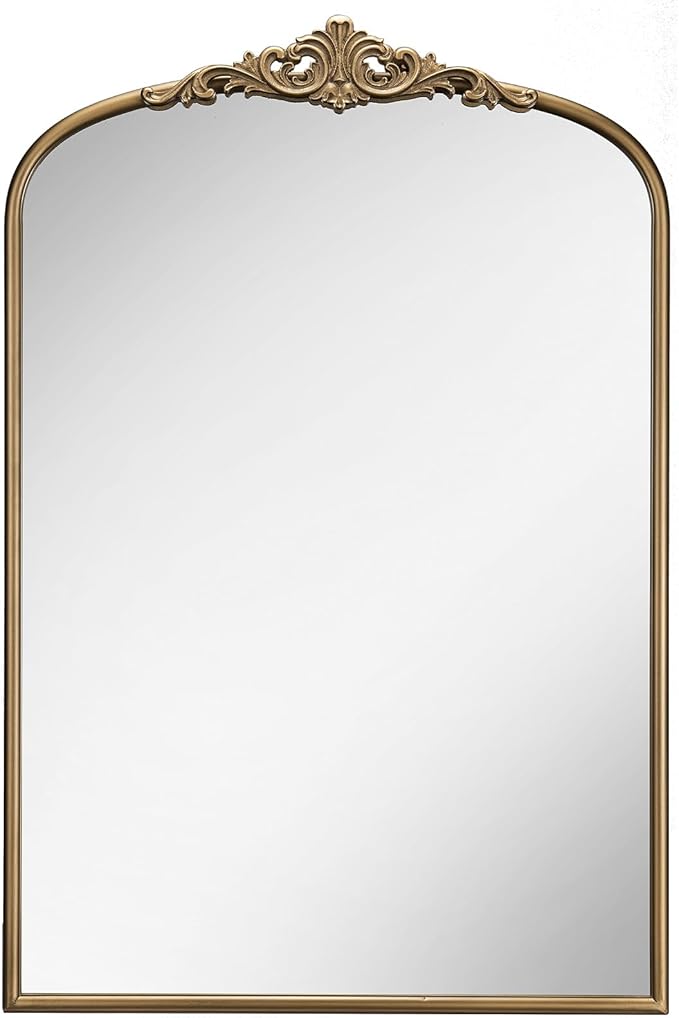 Arched Antique Wall Mirror, 30"x40" Vintage Gold Bathroom Vanity Mirror, Ornate Arch Bronze Mirror for Over Sink/Fireplace/Entryway