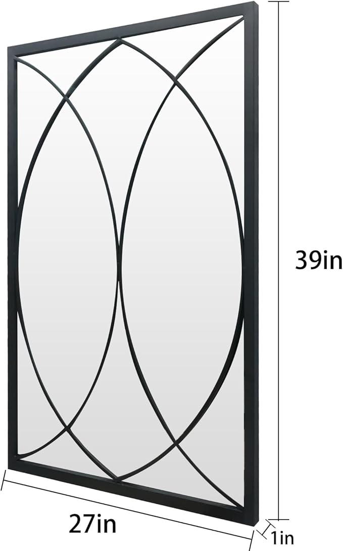 Black Rectangle Mirror, Farmhouse Decorative Wall Mirror for Entryway, Living Room, Bedroom, Hallway, Fireplace, Accent Wall Decor (Black2, 39'' x 27'')