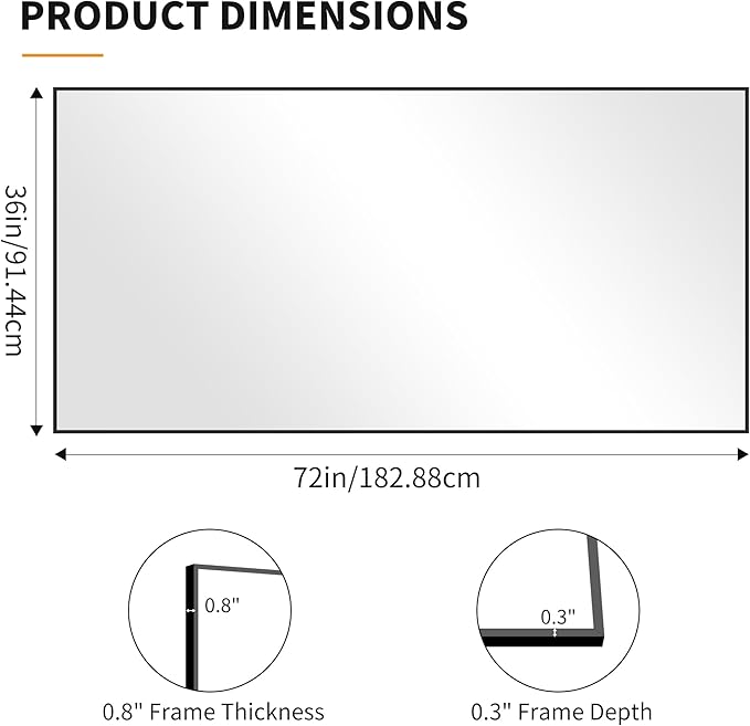 KOCUUY Black Bathroom Mirrors for Wall, 72x36 Large Rectangle Mirrors for Bathroom Sink, Oversized Wall Mirror Black Metal Framed Decor for Living Room, Farmhouse, Entryway, Hang Horizontal/Vertical