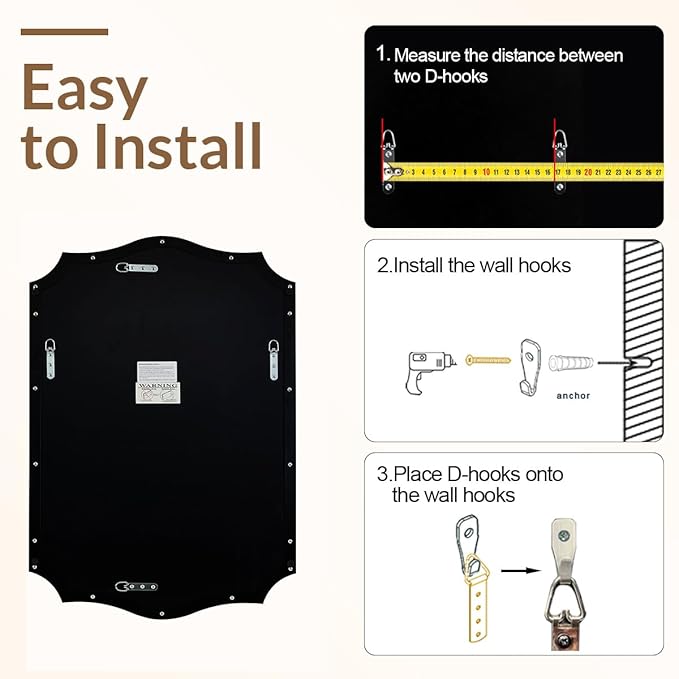 ANDY STAR 30x40 Inch Matte Black Mirror, Large Asymmetrical Wall Mirror in Premium Stainless Steel Metal Thin Frame Deep 1’’, Modern Rectangle Mirror with Unique Wavy Design Ideal for Home Decor