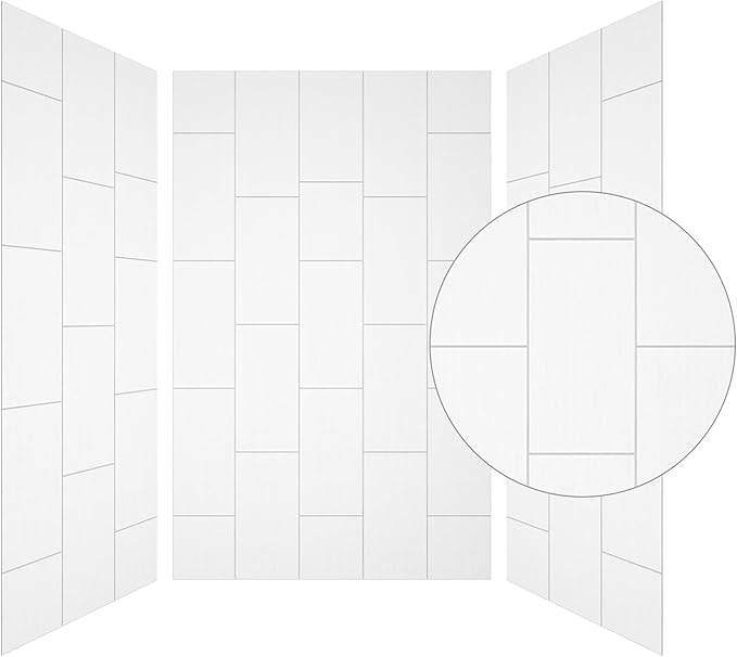 CASAINC Shower Wall Panels, Waterproof Wall Panels for Showers, Shower Surround Kit 3 Piece, 36D x 60W x 75H, Glossy White Wood Grain Finish, SMC Material, 3.5MM Thick, Quick Install, Trimmable