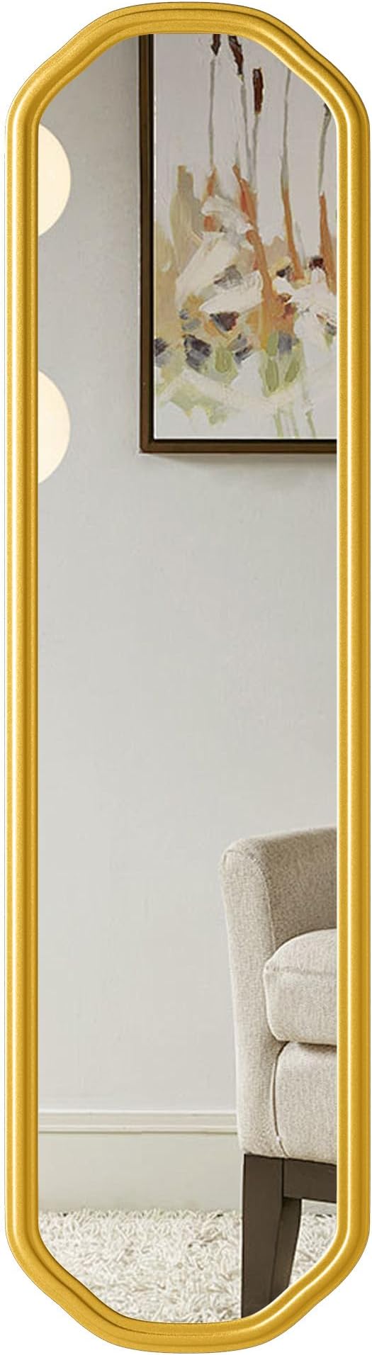 Modern Slim Wall Decor Mirror 10"x44" Gold - Skinny Wall Decor for Entryway, Bedroom, Nursery, Luxury Metal Frame with Anti-Shatter Glass