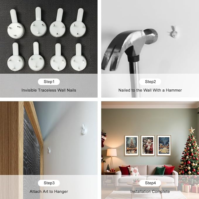 Large Enchanting Christmas Framed Canvas Wall Art Set,Santa Claus Reindeer Wall Decor,Magical Glowing Christmas Tree Artwork,Winter Snowy Village Art Print for Living Room,Bedroom- 16"x24"x3