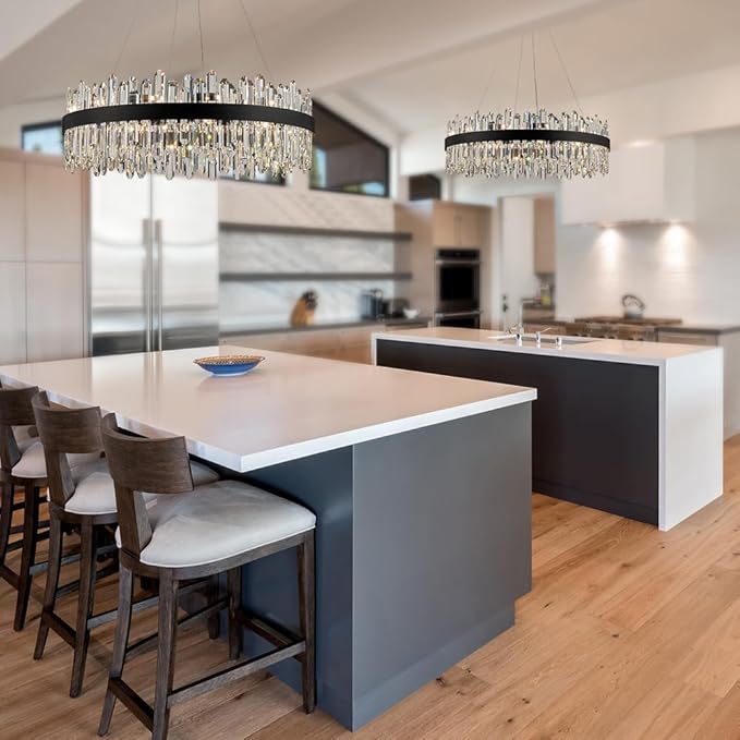 Black Modern Oval Crystal Chandelier, 24-Lights Luxury Chandeliers 2-Tiers K9 Crystal Chandelier Pendant, Light Fixture G9 Lights for Dining Living Room Entryway Kitchen Dia 30 inch