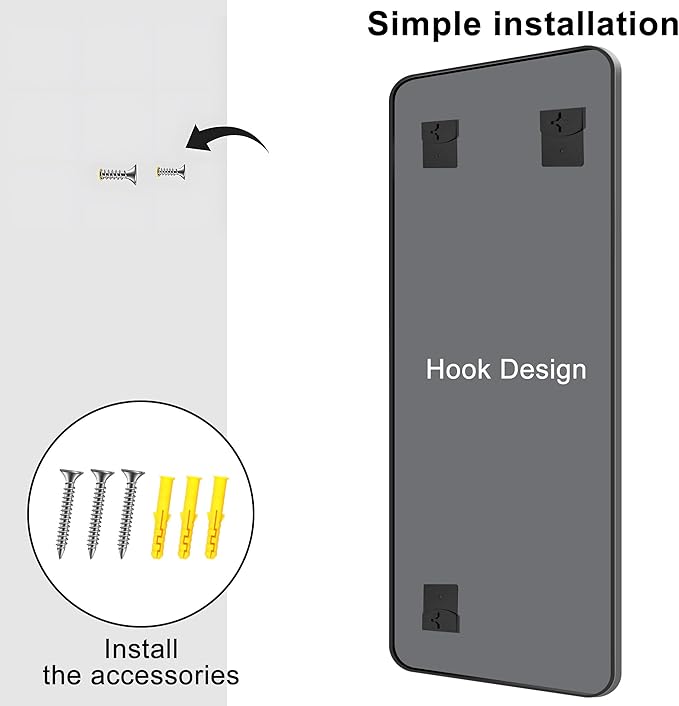 KOCUUY Black Bathroom Mirror 60"x24", Large Vanity Mirror with Rounded Corner, Metal Black Frame with Mordern Design for Bathroom, Living Room, Entryway, Hang Horizontal/Vertical