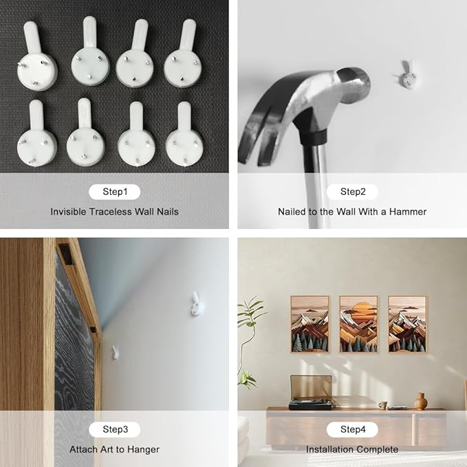 KAIRNE Mountain Framed Canvas Wall Art Set, Mountain Themed Wall Decor, Wooden Pine Tree Scene Wall Painting, Vintage Forest Landscape Art Prints for Living Room, Bedroom, Office 24"x36"x3