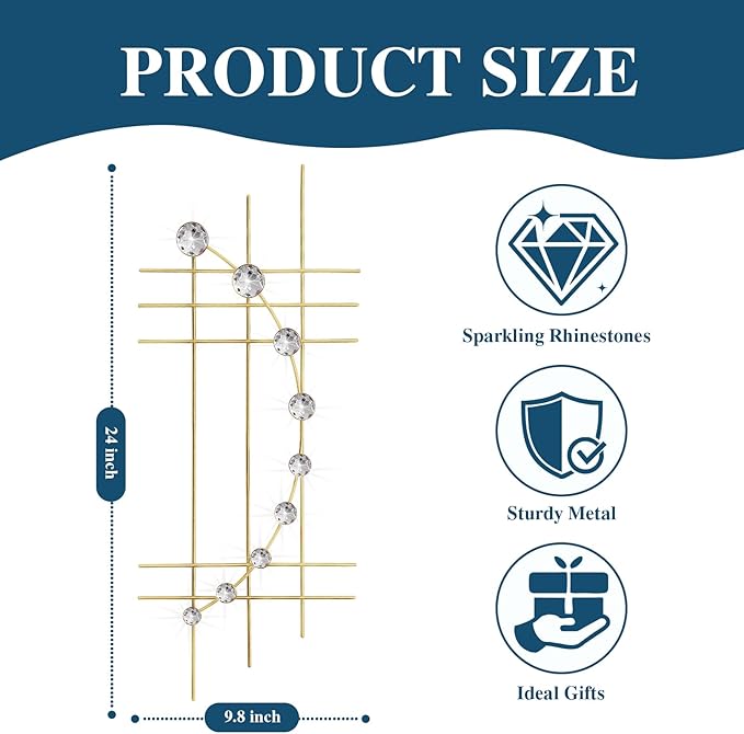 ZEXUIRU 2 Set Bling Metal Wall Art Jeweled crystal Hang wall Decor Rhinestone Diamond Iron Abstract Wall Sculpture Gold
