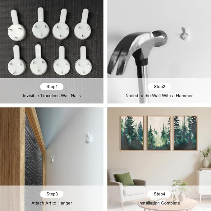 Misty Forest Landscape Framed Canvas Wall Art Set, Nature Green Pine Tree Wall Decor, Calming Greenery Boho Scenery Artwork Watercolor Modern Foggy Print for Living Room,Bedroom-16 x24 x3