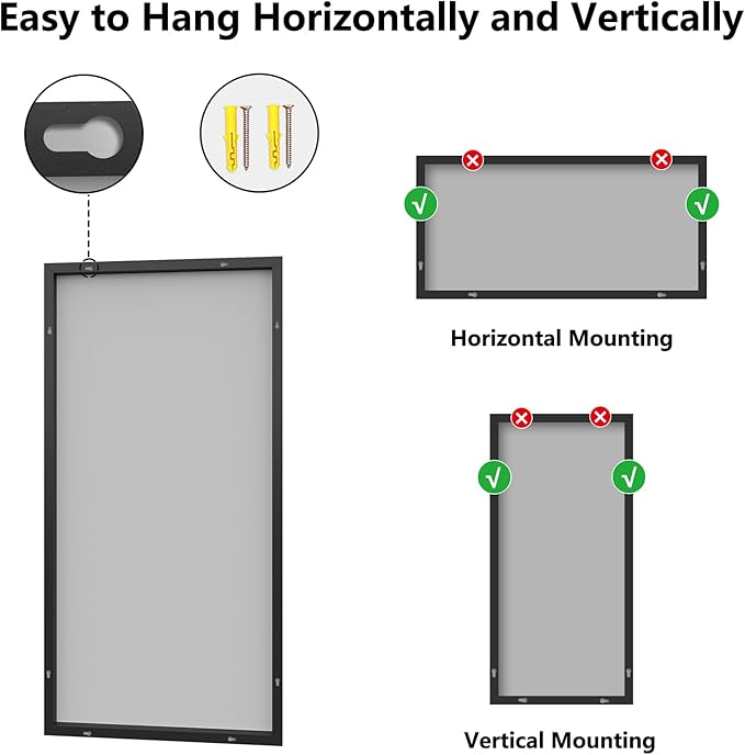 Koonmi Bathroom Mirror 24x48 Black Bathroom Wall-Mounted Mirrors, Modern Vanity Mirror for Bedroom, Living Room, Aluminum Alloy Frame Allow to Hang Horizontally or Vertically