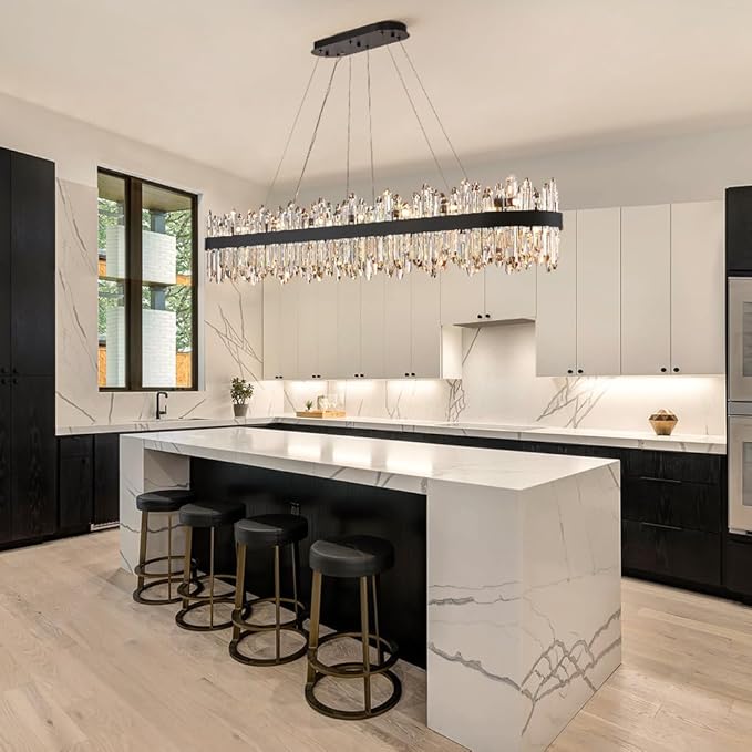 Black Oval Crystal Chandelier L57 inch, 32-Lights Chandeliers Modern Crystal Chandelier Pendant Light Fixture G9 Lights Pendant Ceiling Light for Kitchen Island High Ceiling