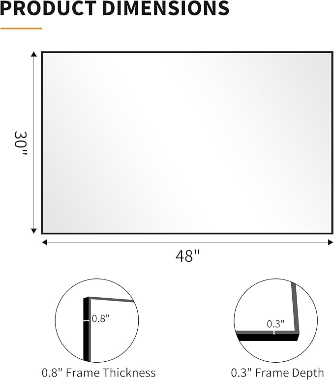 KOCUUY Black Rectangle Mirror, 30"x48" Bathroom Mirrors for Over Sink, Large Black Wall Mounted Mirror, Metal Framed Mirror for Wall, Vanity Mirror for Bathroom Living Room Bedroom Dining Room