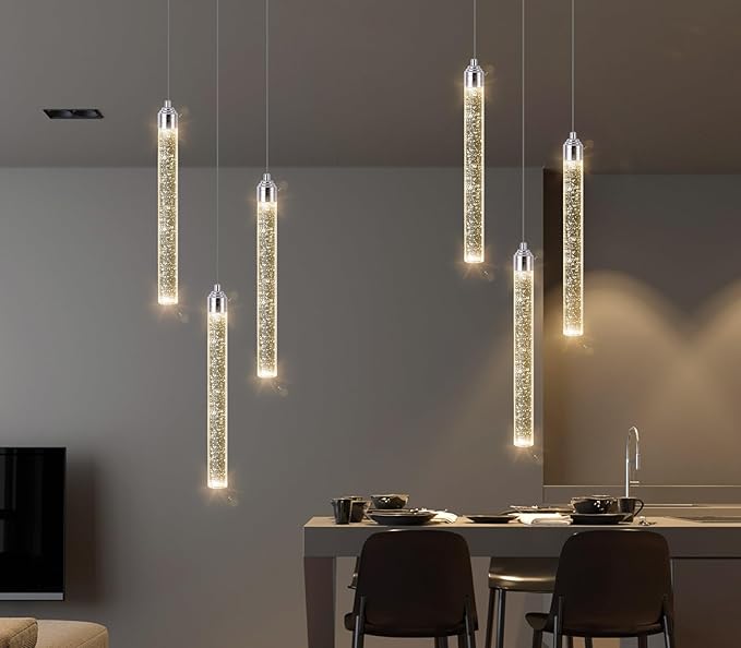 Mini Chandelier Crystal Pendant Lights Integrated LED Pendant Light Fixtures Kitchen Island Chandeliers Pendant Lighting for Dining Room Bubble Chromed Finished Ceiling Hanging Lights 2700K 6000K