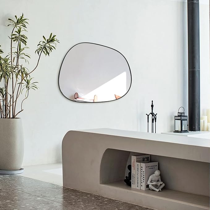 Asymmetrical Wall Mirror for Decor 23"*30", Modern Black Framed Wall Mirror for Living Room Bathroom Bedroom Entryway ELE-STOU-0064B
