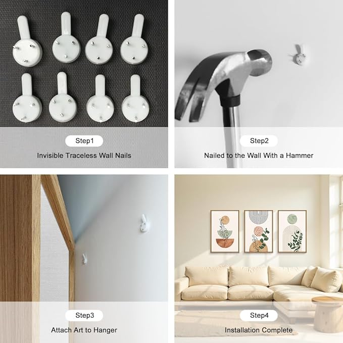 Boho Terracotta Green Framed Canvas Wall Art Set, Abstract Bohemian Wall Decor, Mid Century Modern Geometric Wall Painting, Neutral Botanical Art Print Living Room, Bedroom, Office 16"x24"x3