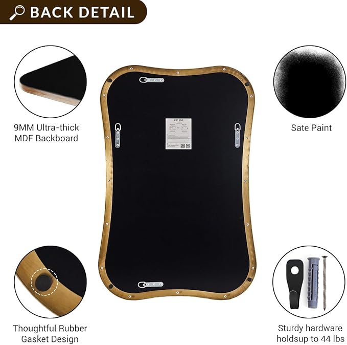 ANDY STAR Brushed Gold Bathroom Mirror, Modern 24x36'' Rounded Scalloped Brass Mirrors with Notched Edges in 1 Inch Stainless Steel Frame Wall Mounted for Bathroom Vanity, Powder Room