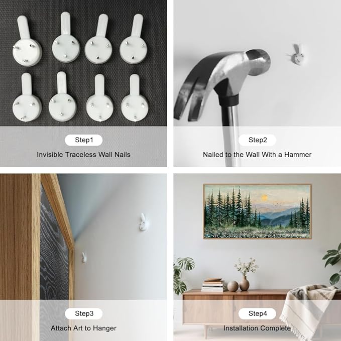 Nature Sunset Forest Framed Canvas Wall Art Set,Watercolor Landscape Green Pine Tree Wall Decor, Modern Boho Mountain Art Printing for Living Room,Bedroom-20 x40