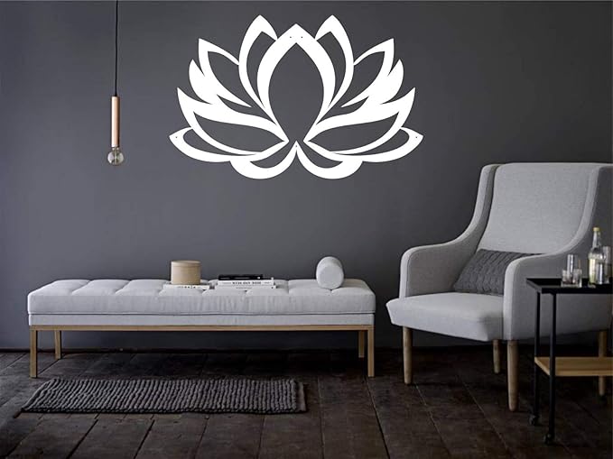 Metal Wall Art - Lotus Flower - Metal Wall Decor Home Office Decoration Yoga Studio Décor, (30" W x 20" H/75x51cm, White)