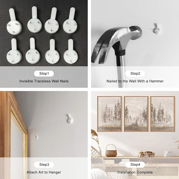 Beige Foggy Pine Tree Framed Canvas Wall Art Set,Modern Misty Forest Wall Decor,Nature Landscape Brown Art Print for Living Room,Bedroom-24 x36 x3