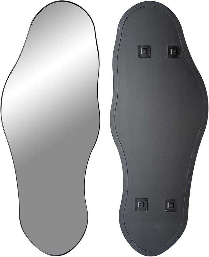 Black Irregular Mirror, 47"x20.5" Asymmetrical Mirrors, Abstract Wall Mirror Decorative, Modern Wavy Shaped Mirrors for Living Room Bathroom Bedroom Hallway Entryway Fireplace