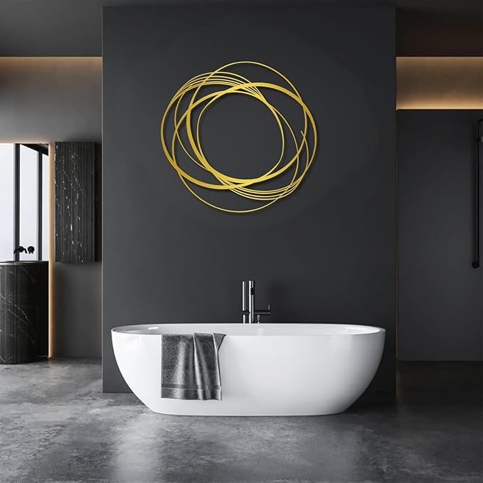 cideny Small Modern Minimalist Abstract Geometric Metal Wall Art, Contemporary Line Sculpture, Boho Farmhouse Hanging Decor for Living Room, Bedroom, Entryway, Office – Gold 23.6"x22.8"