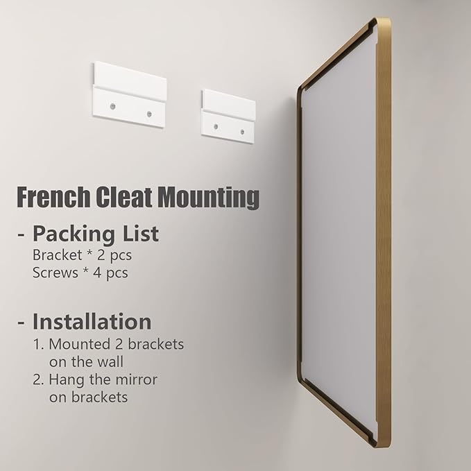 24x36 Brushed Gold Bathroom Mirror, Metal Gold Framed Vanity Mirror, Modern Rectangle Wall Mirror for Entryway, Anti-Rust (Horizontal/Vertical)