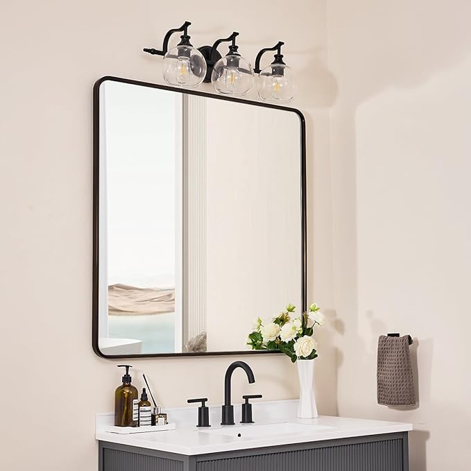 ANDY STAR 36x36 Inch Bronze Bathroom Mirror, Rounded Square Oil Rubbed Bronze Mirrors for Bathroom,Tube Metal Framed, 1’’ Deep Wall Mounted Vertically/Horizontal