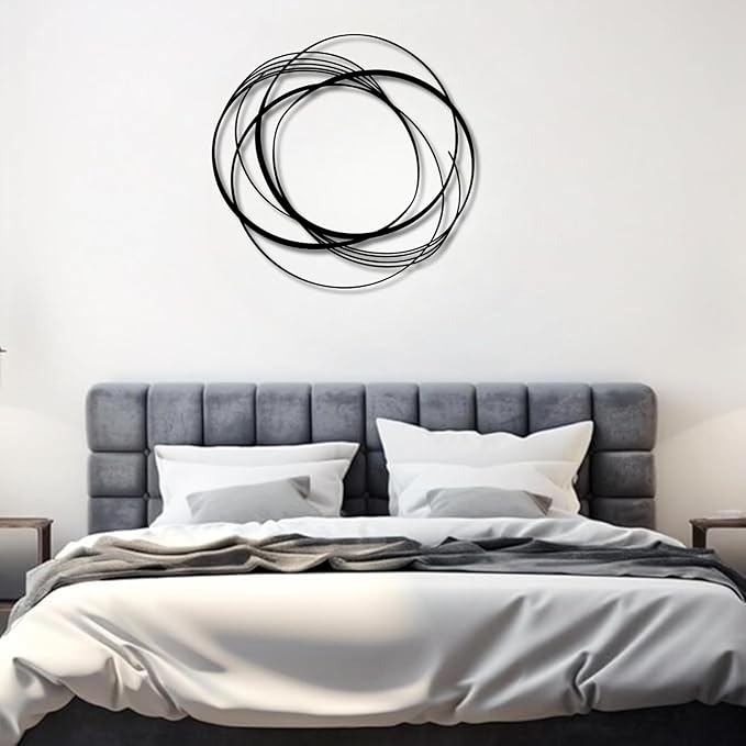arge Modern Minimalist Abstract Geometric Metal Wall Art, Contemporary Line Sculpture, Boho Farmhouse Hanging Decor for Living Room, Bedroom, Entryway, Office – Black 29.5"x28.7"